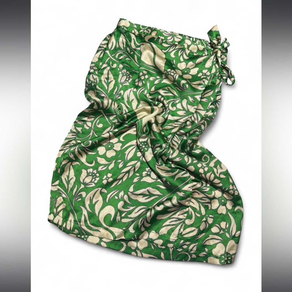Green Floral Tie-Side Swim Sarong Cover-Up